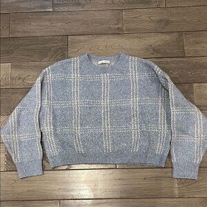 Pull&Bear Light Blue Checkered Crewneck Sweater